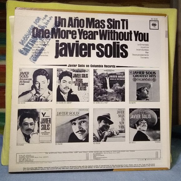 Javier Solis Un Ano Mas Sin Ti One More Year Without You 1964 Vinyl Record MONO - Picture 2 of 5